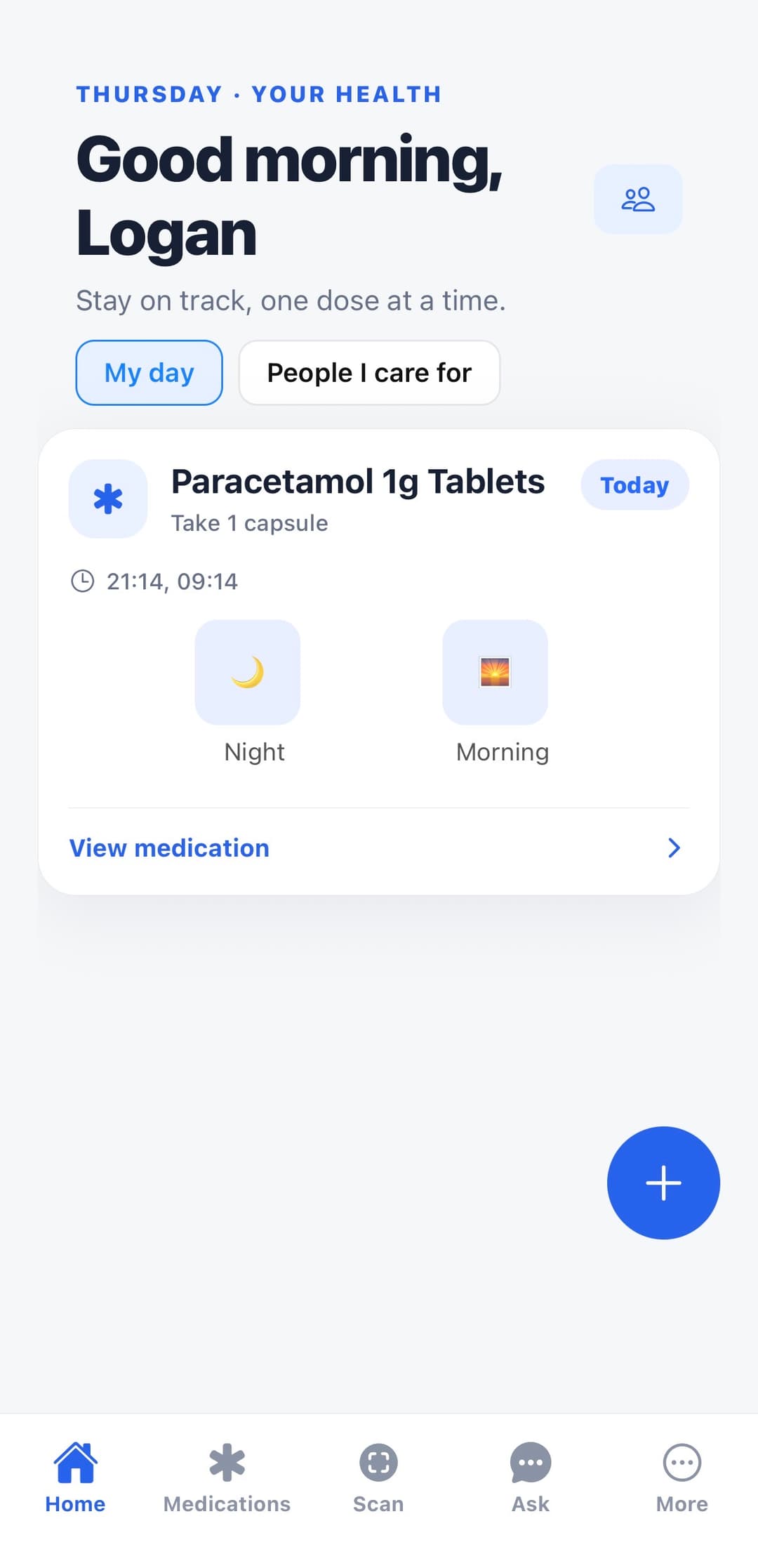 PharmAI home screen showing today's medications